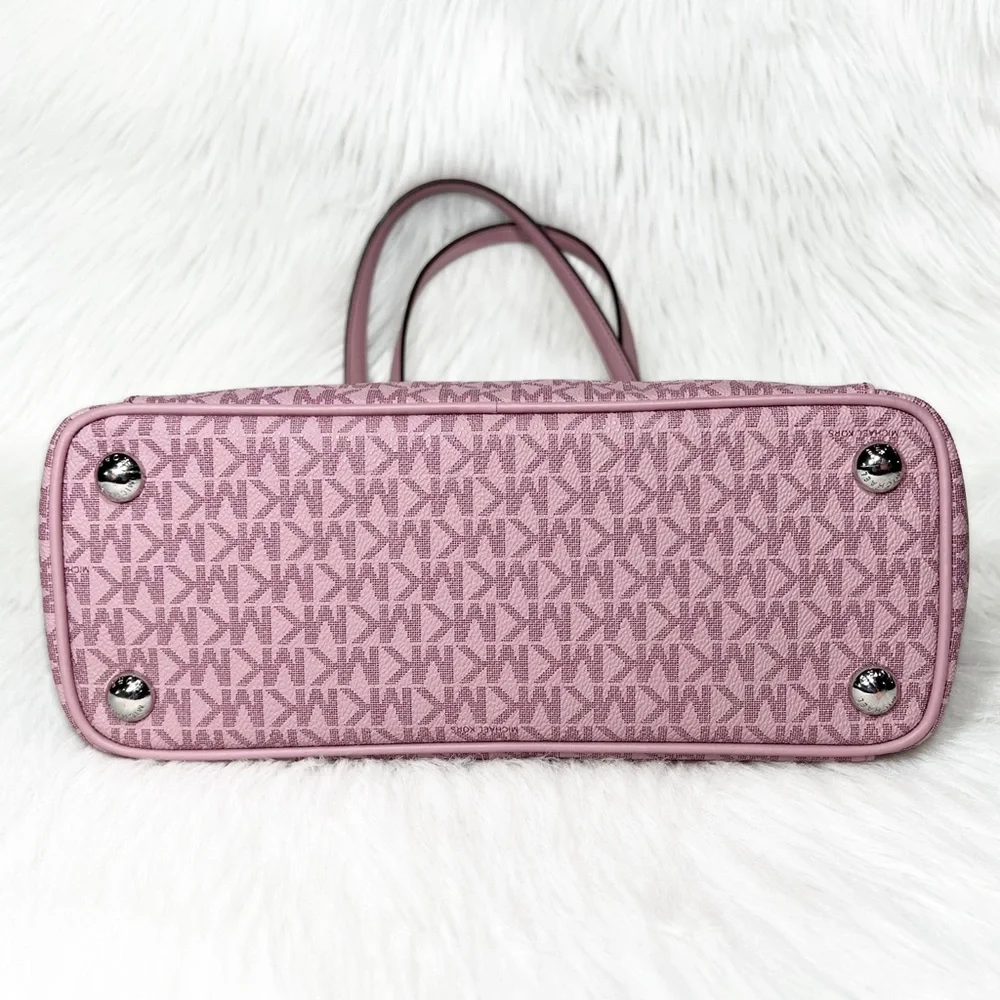 SOLD-Michael Kors Pink MK Logo Zip Top Shoulder Jet Set East West Tote Bag Med - Picture 8 of 9